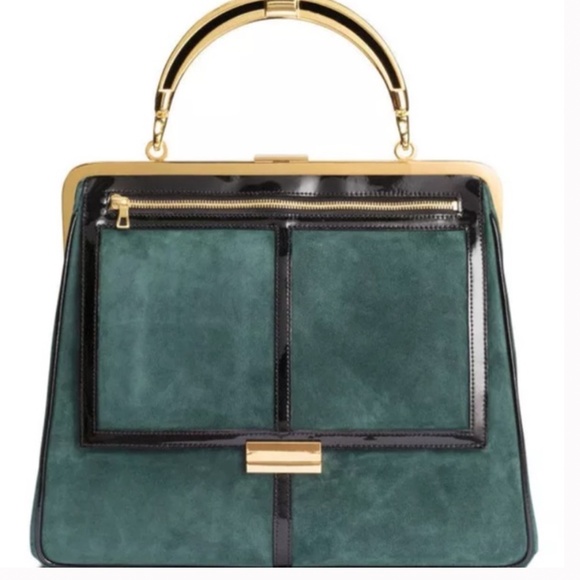 Balmain Handbags - BLOWOUT SALE ‼️BALMAIN H&M Green Suede Gold Handle and gold clasp closure